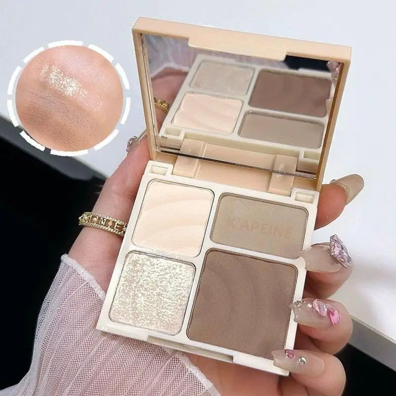 4 Colors Face Contour Palette with Highlight & Bronzer - Matte & Shimmer Finishes