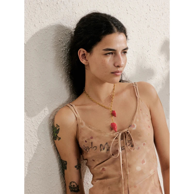 Waterproof Red Strawberry Charm Necklace for Women Stainless Steel Trend Jewelry