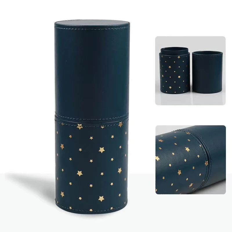 Portable PU Leather Makeup Brush Cylinder Travel Cosmetic Bag Waterproof Dust-Proof