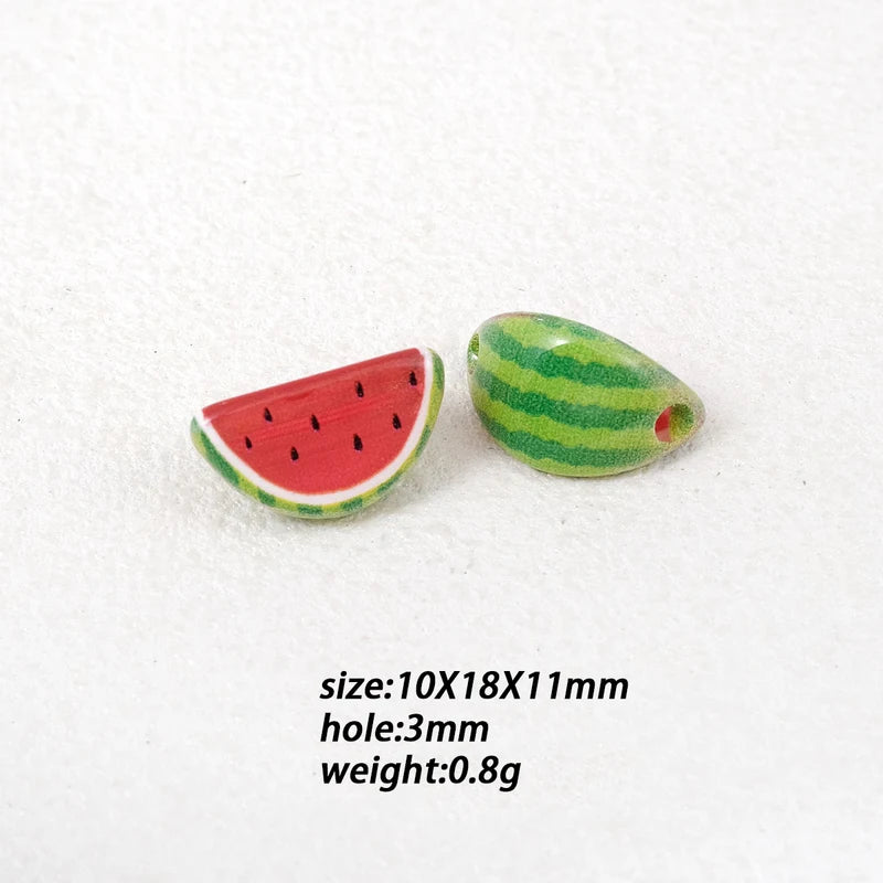 Watermelon Fruit Acrylic Beads Pack - Perforated Jewelry Charms for DIY Bracelets & Phone Straps