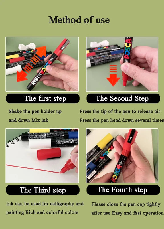 Acrylic Marker Paint Pen Set for Metal Glass Plastic Ceramic Rock Tire Paper - Full Colors