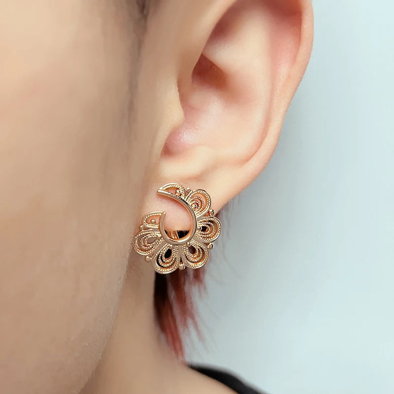 Rose Gold Drop Earrings for Women - Vintage Metal Flower Jewelry