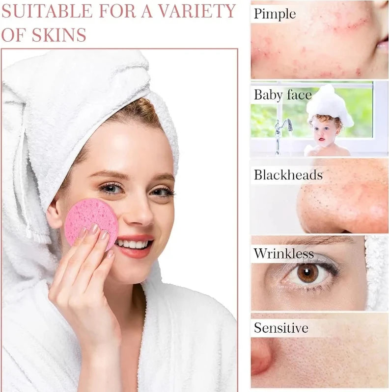 10PCS Natural Wood Pulp Foam Face Wash Puffs - Reusable Cleansing Sponges