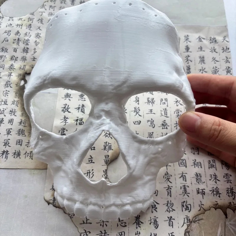 Paintable 3D Printed White Skull Mask Halloween Cosplay Prop