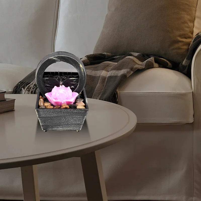 Mini Desktop Fountain with Light Battery and USB Powered Waterfall Decoration