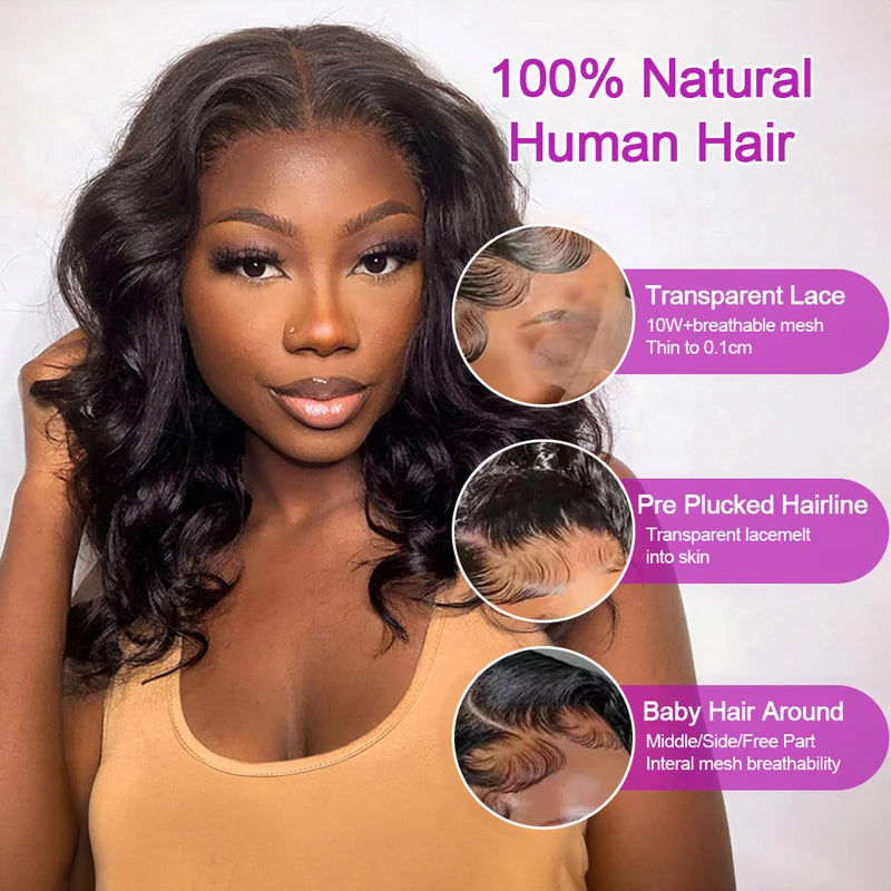 Glueless Short Bob Wigs with HD Lace for Natural Look - Brazilian Human Hair