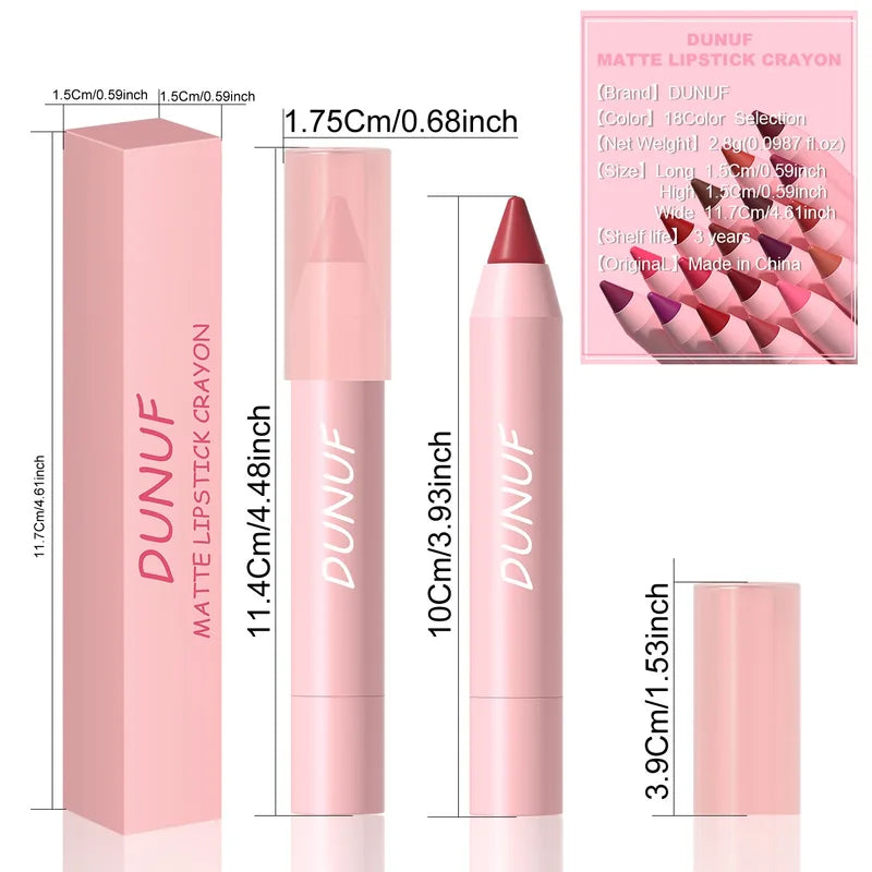 Waterproof Matte Lipstick Pencil - 18 Color Lip Makeup & Lip Liner Set