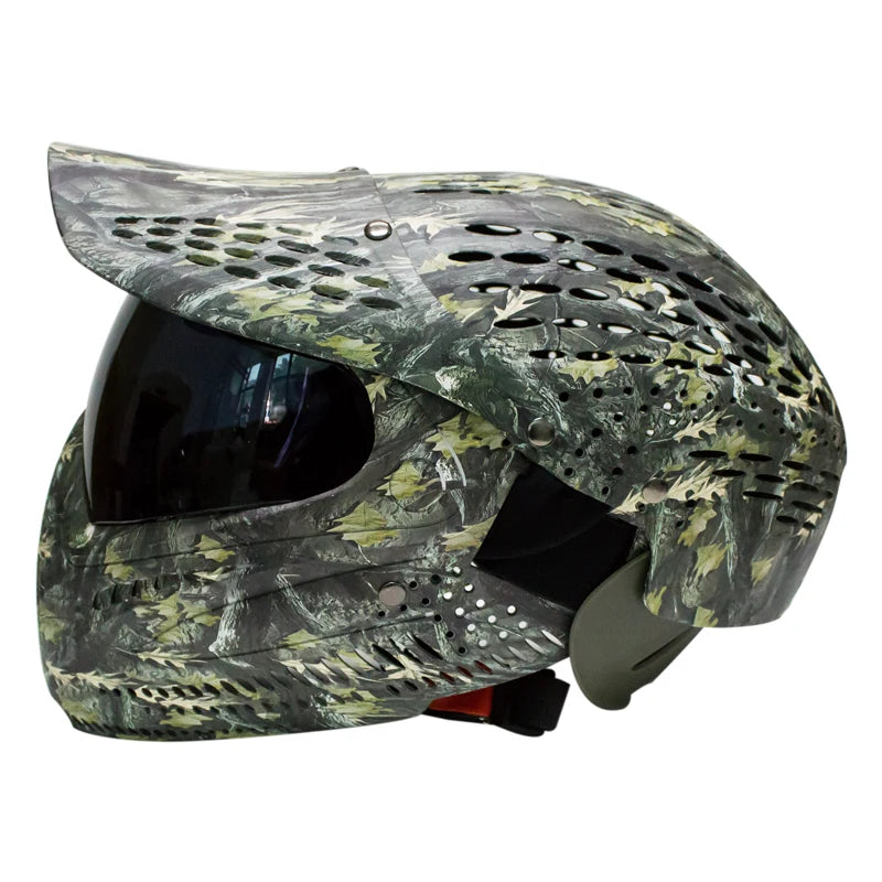 Paintball Mask Full Coverage Helmet with Camo Leaves Design – Safety Face Protector