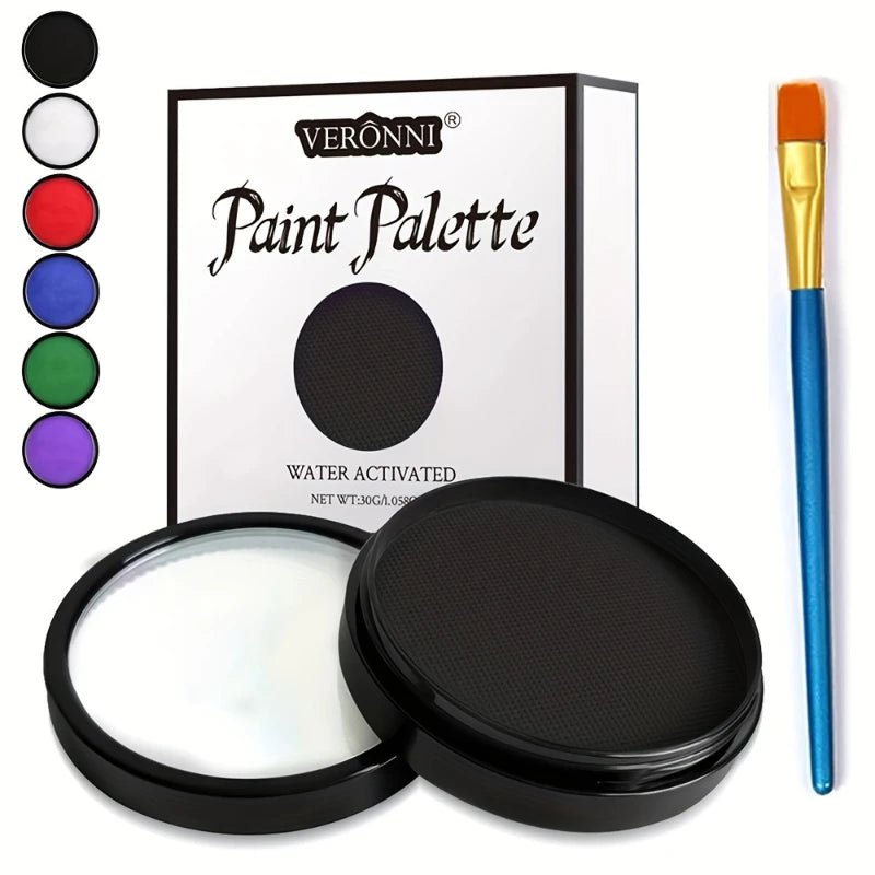 Water-Activated Face & Body Paint Palette - 6 Colors, Safe, Non-Toxic, Makeup for Halloween & Artistic Body Art