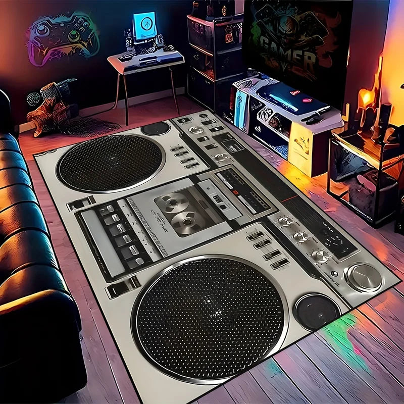 Vintage Cassette Tape Rug for DJ Studio Living Room Non-Slip Carpet