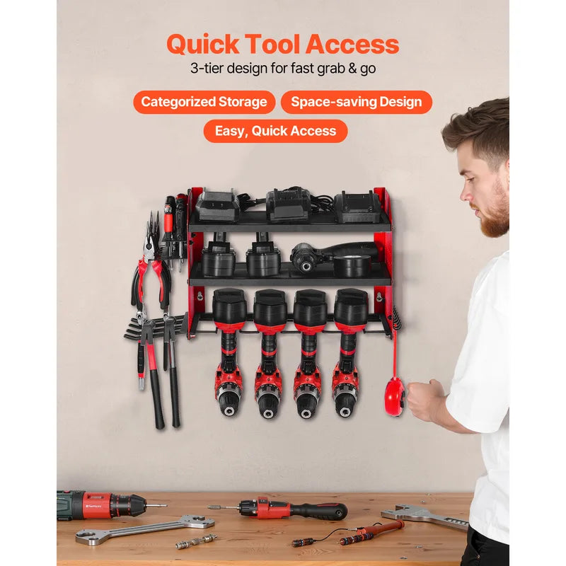 3-Tier Power Tool Wall Mount Organizer Rack for Garage Workshop