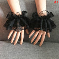 Elegant Lace Wrist Cuffs - Ruffled Floral Short Bridal Gloves for Women