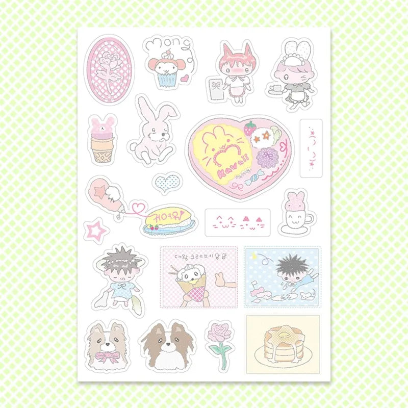 Cute Ice Cream Puppy Sticker Set for DIY Decor - Heart-Shaped Tent IG Decor