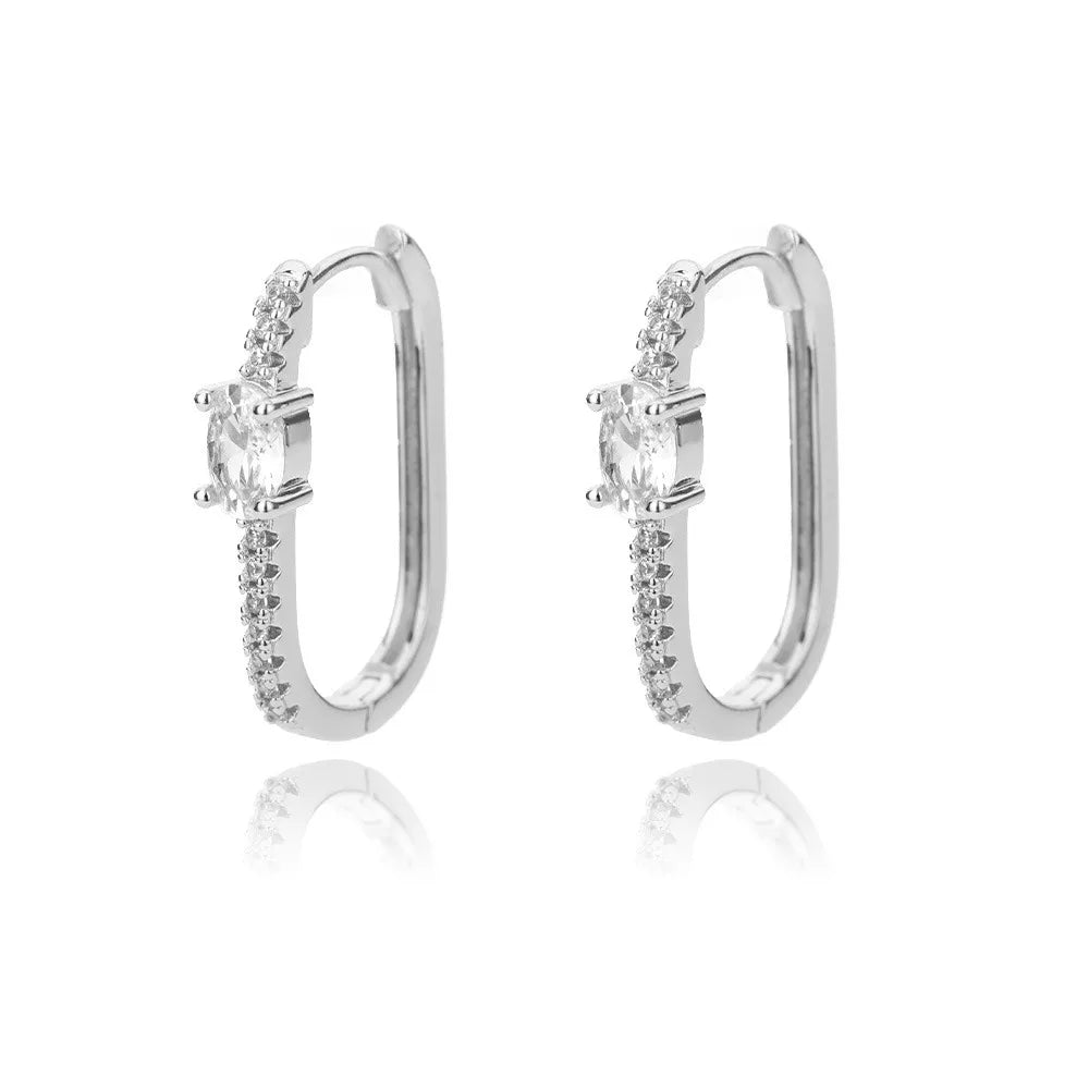 U Shape Cubic Zirconia Stud Earrings for Women Stainless Steel Geometric Jewelry