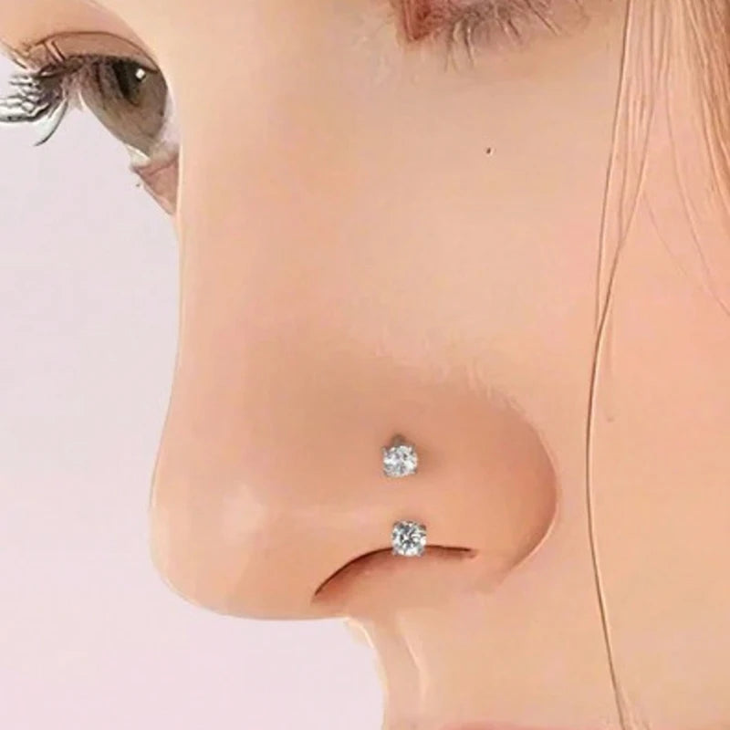 Septum Rings Horseshoe Nose Jewelry 18G Double Gem Hoop Opal CZ Piercing