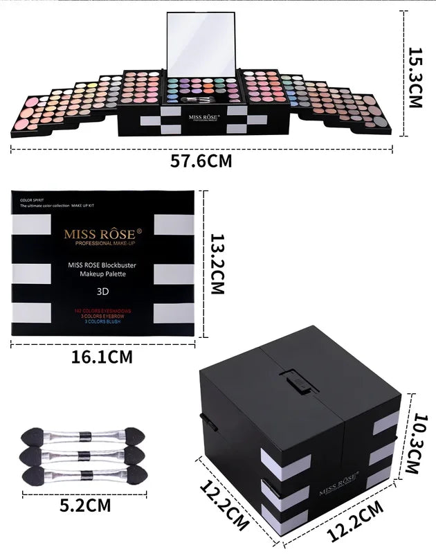 Makeup Case Set with 148 Colors Eyeshadow Palette and Lip Gloss - Portable Holiday Gift Kit