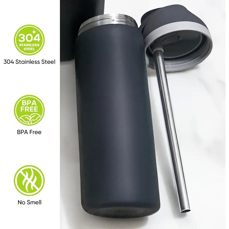 Stainless Steel Water Bottle Replacement Straws 8 Inch with Cleaning Brush - Reusable 40 oz