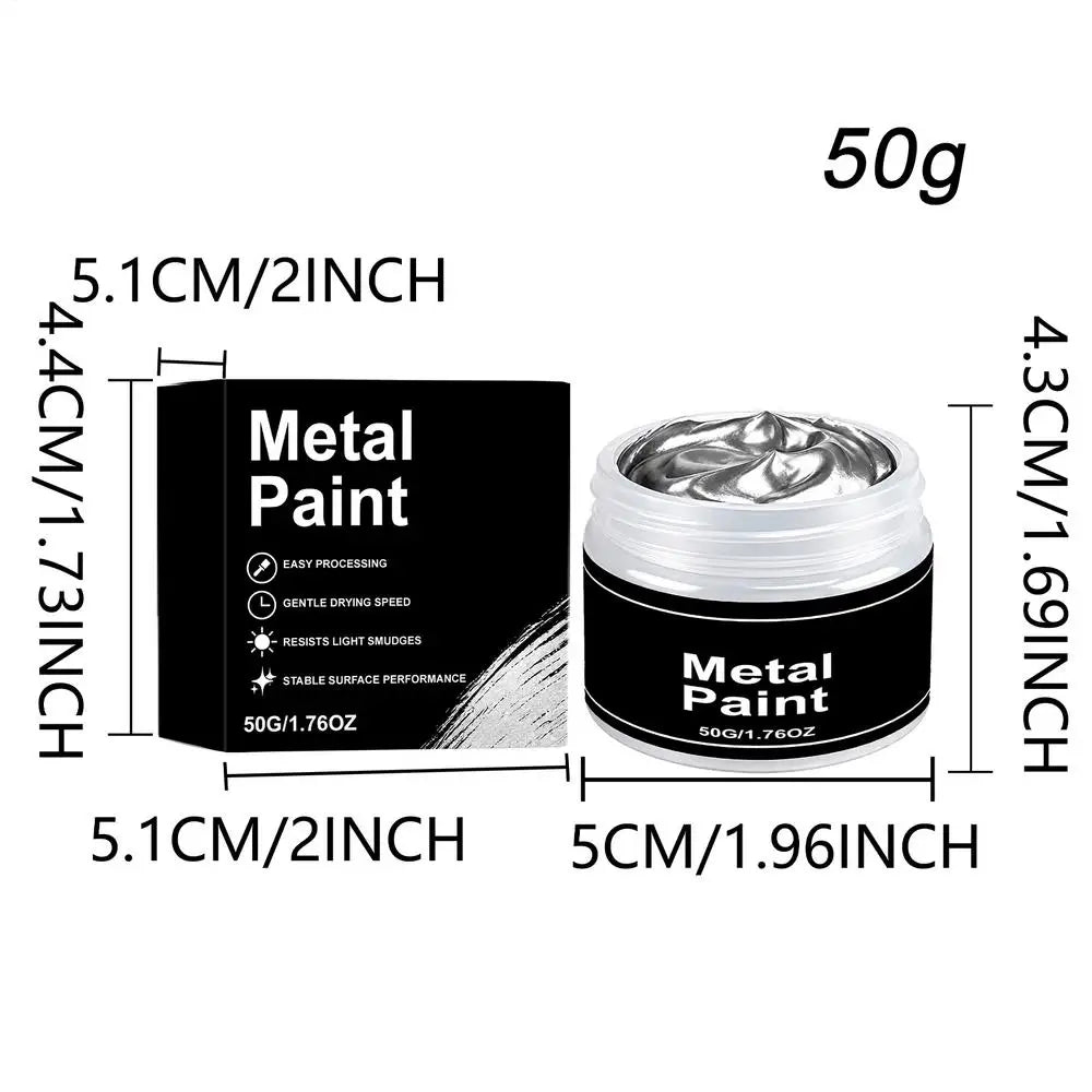 Silver Metal Paint 50g Quick Dry Anti-Crack Waterproof Coating for Wood & Metal