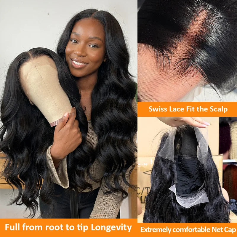 Human Hair Wigs 13x6 Lace Frontal Body Wave 250 Density 30-40 Inch Black