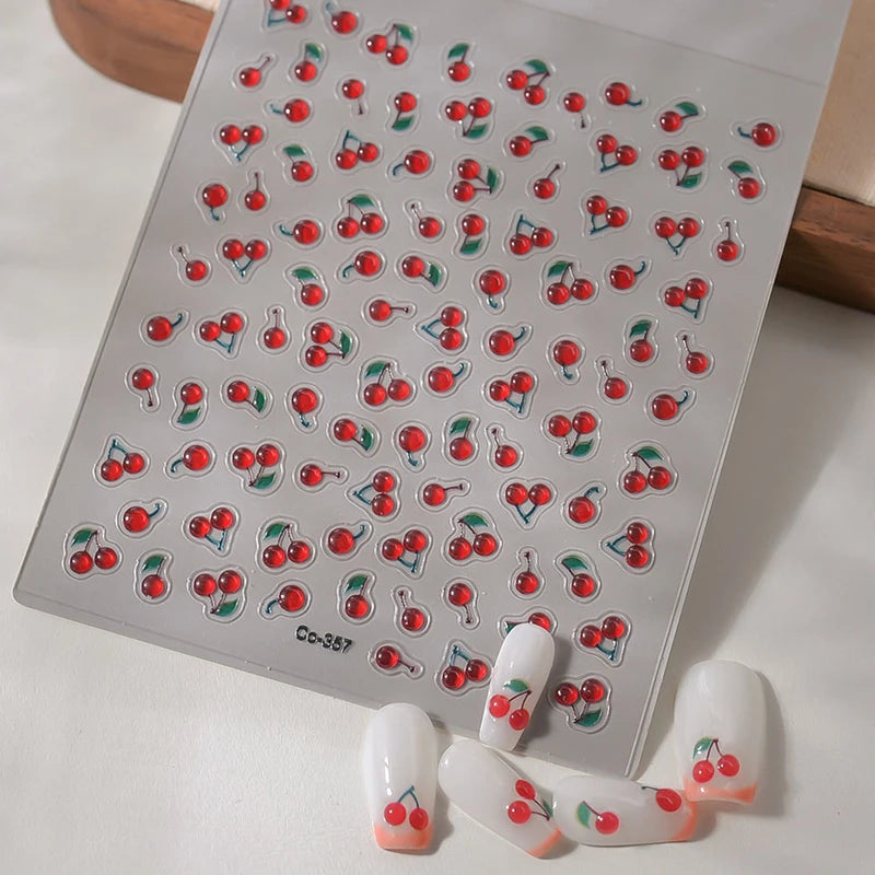 Self-Adhesive Cherry Nail Stickers - Cute Summer Fruit Design for Nails
