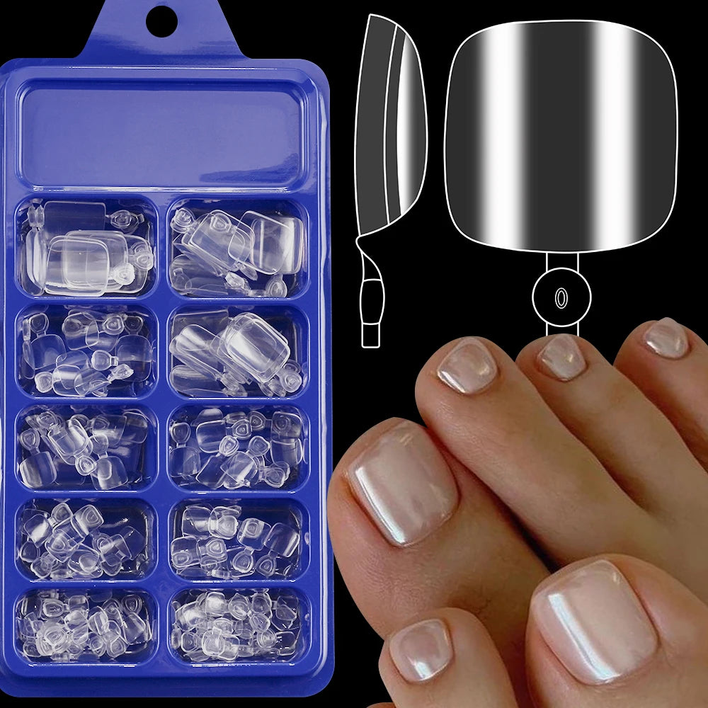 120Pcs Short Square Full Cover Press-On Toenails - Glossy Black Nail Tips for Summer Women