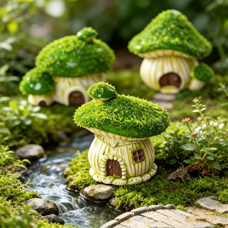 Miniature Mushroom House Garden Ornaments - Cute Landscape Moss Decor, Desktop Bonsai Accessories