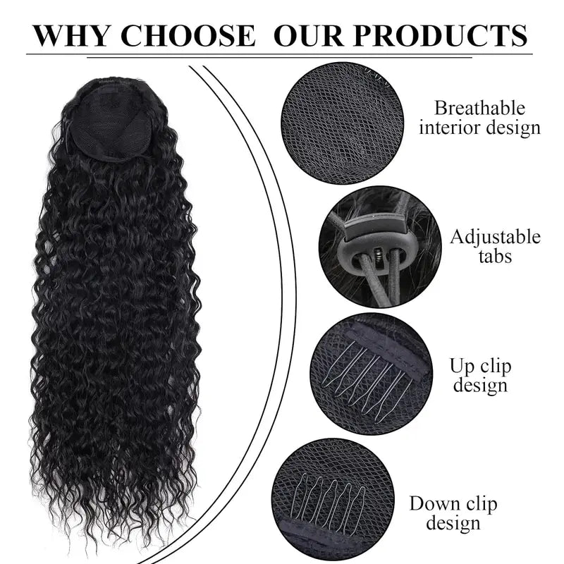Long Curly Synthetic Ponytail Hair Extension 24 Inch Clip-In Heat-Resistant Hairpiece
