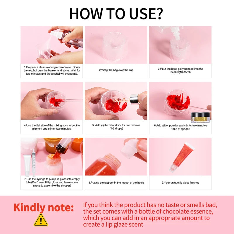 DIY Lip Gloss Making Kit with Glitter Pigments & Tools - Create Custom Lip Color
