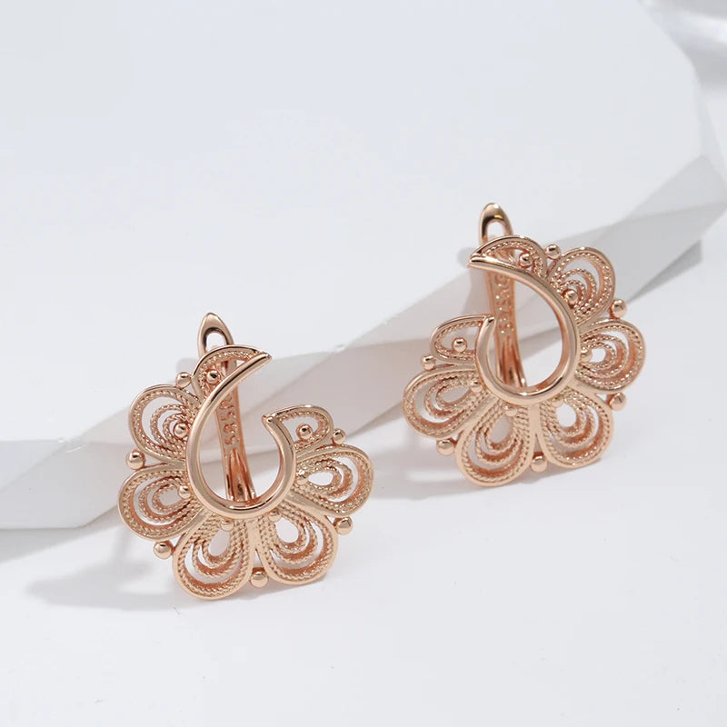 Rose Gold Drop Earrings for Women - Vintage Metal Flower Jewelry
