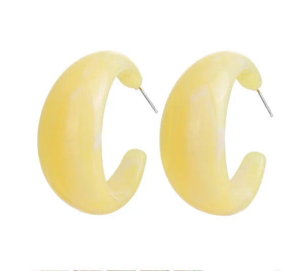 Trendy Acrylic C Shape Hoop Earrings for Women Colorful Geometric Resin Jewelry