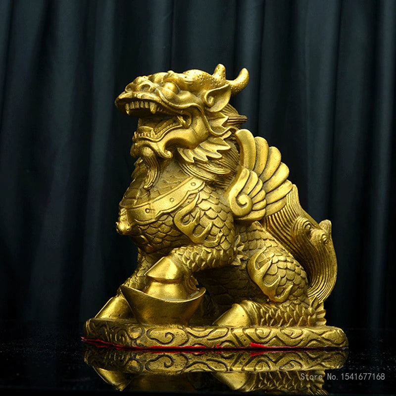 Copper Qilin Sculpture Set for Home & Office Decor - Animal Art Ornaments