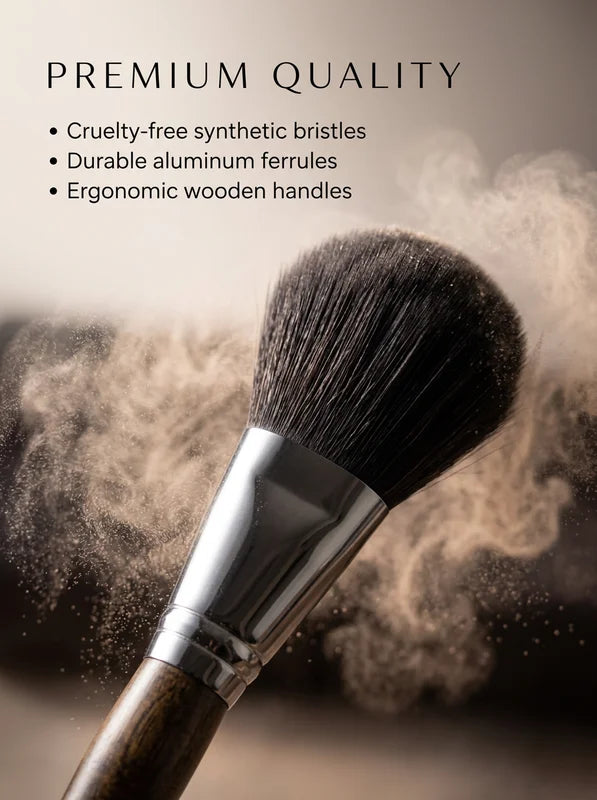 Professional 32-Piece Makeup Brush Set with Wooden Handles & PU Storage Bag