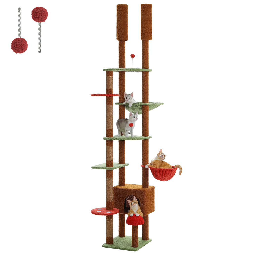 Adjustable Floor-to-Ceiling Cat Tree Tower with Condo Hammock & Scratching Post