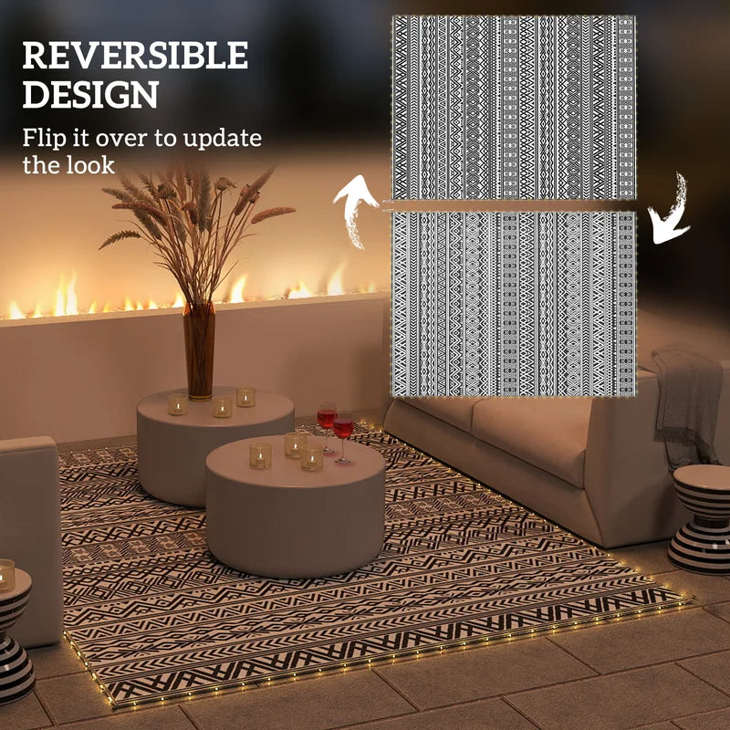Outdoor Rug with USB LED Lights 12x9 ft Reversible Waterproof Patio Carpet