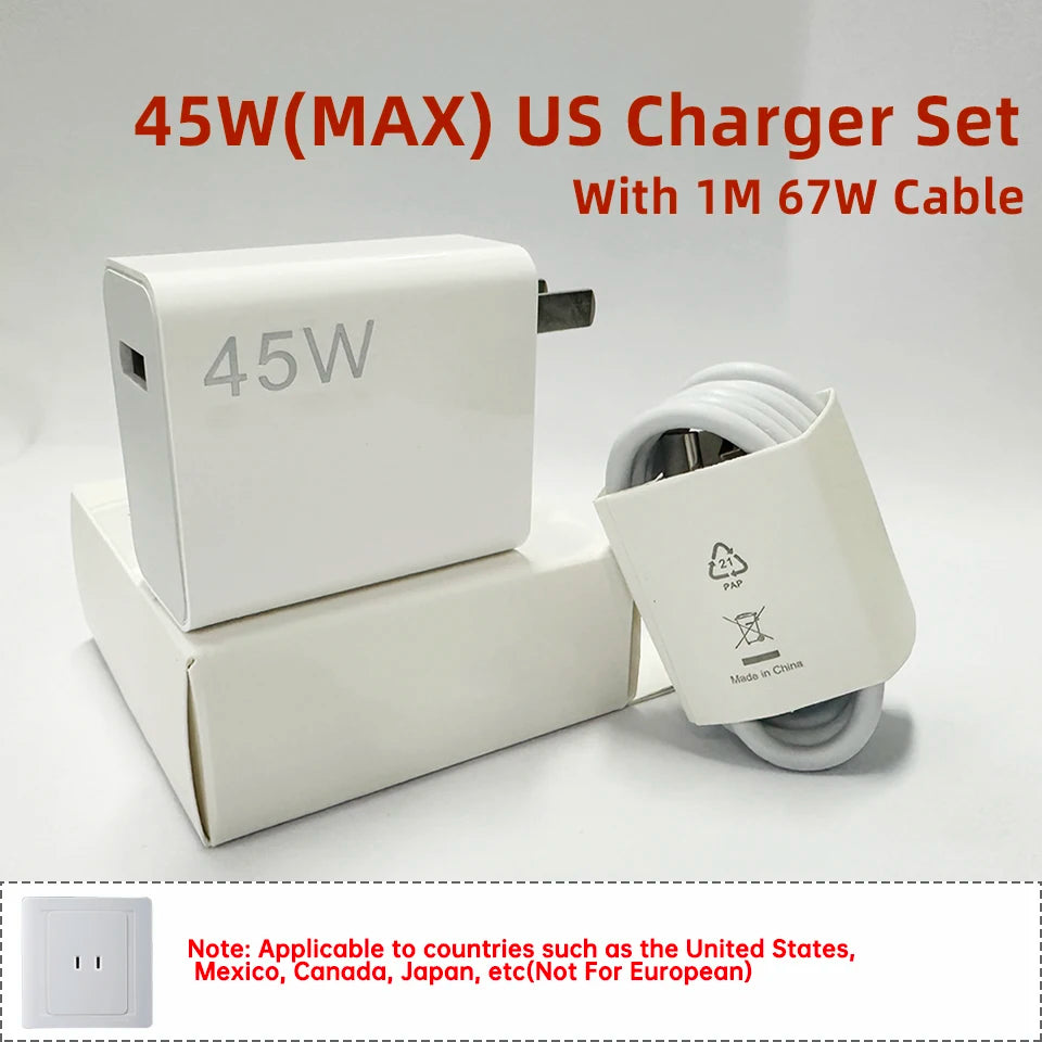 Fast Charging USB C Power Adapter & Cable Set for Xiaomi, Samsung, OnePlus & More
