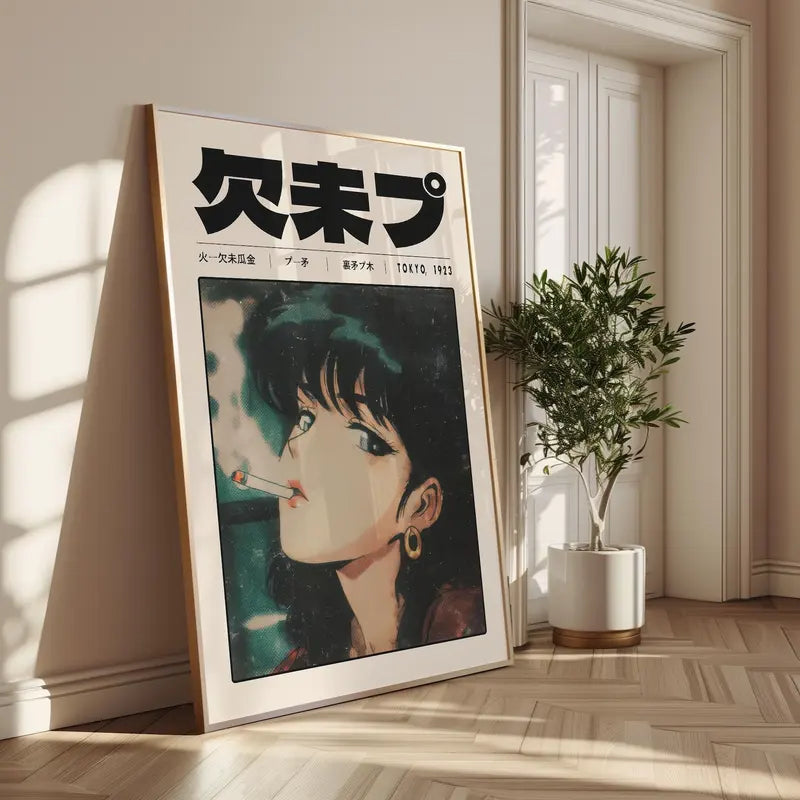 Japanese Manga Wall Art Canvas Poster Retro Anime Portrait for Living Room & Gift