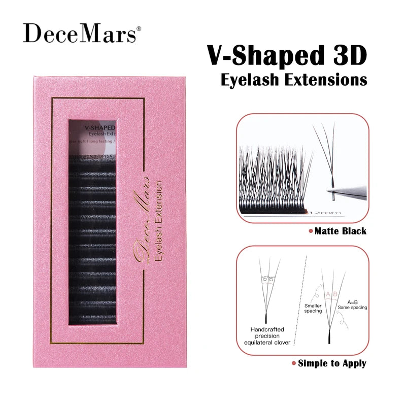 3D Eyelash Extension Tray - Matte Black V-Shaped Eyelash Fans 12 Rows