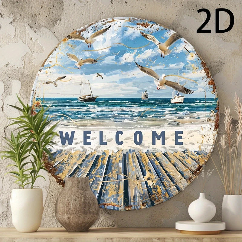 Retro Wooden 8-Inch Round Disc Beach Decor - Summer Ocean Travel Photo Prop
