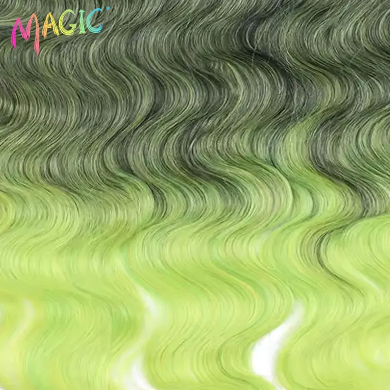 Long Synthetic Body Wave Crochet Hair Extensions 24 Inch Ombre Blue Green
