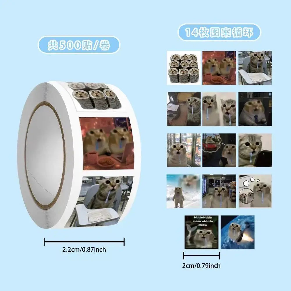 500Pcs Saliva Cat Meme Stickers - Funny Internet Cat Decals for Scrapbook & Crafts