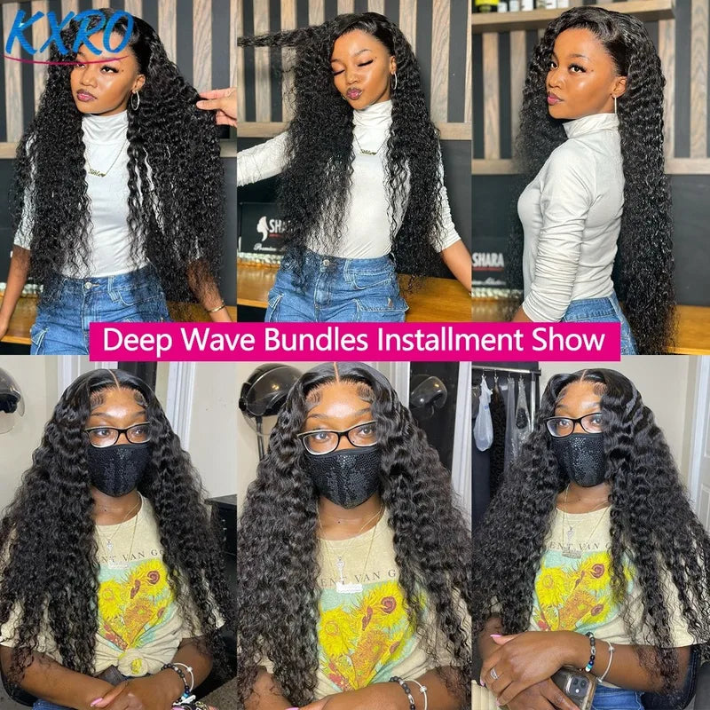 Deep Wave Human Hair Bundles 20 22 24 Inches Brazilian Raw Hair for Wig & Style