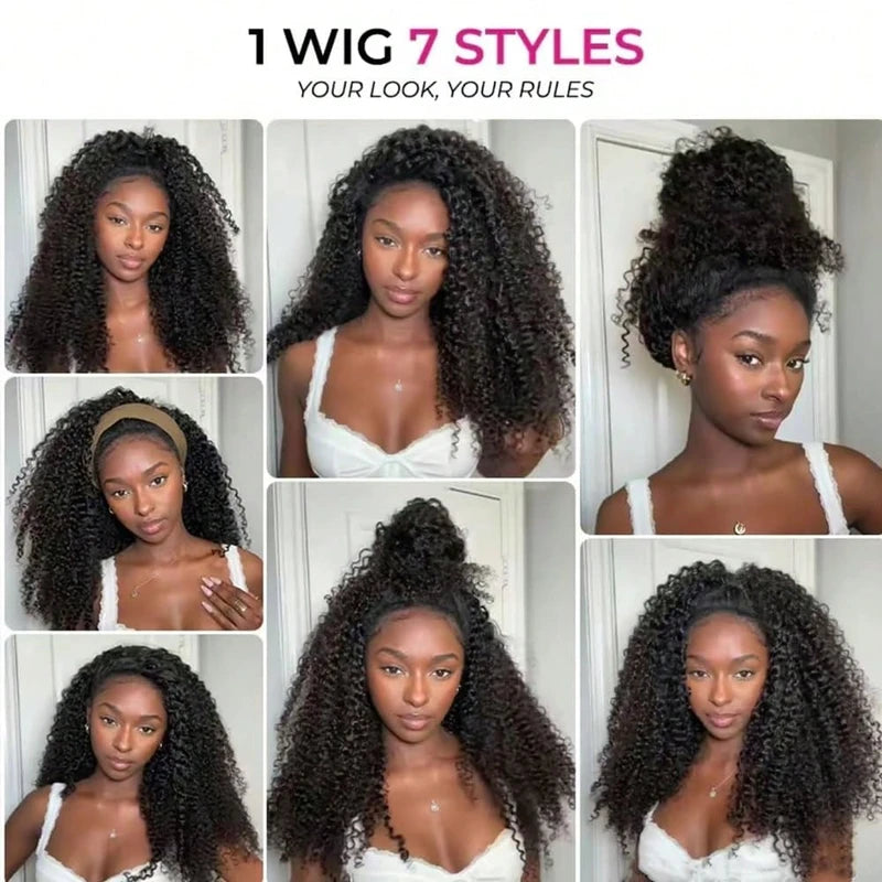 High Density Afro Kink Curly Half Wig - Human Hair Clip-In Wig 3-in-1 Deep Curly Style