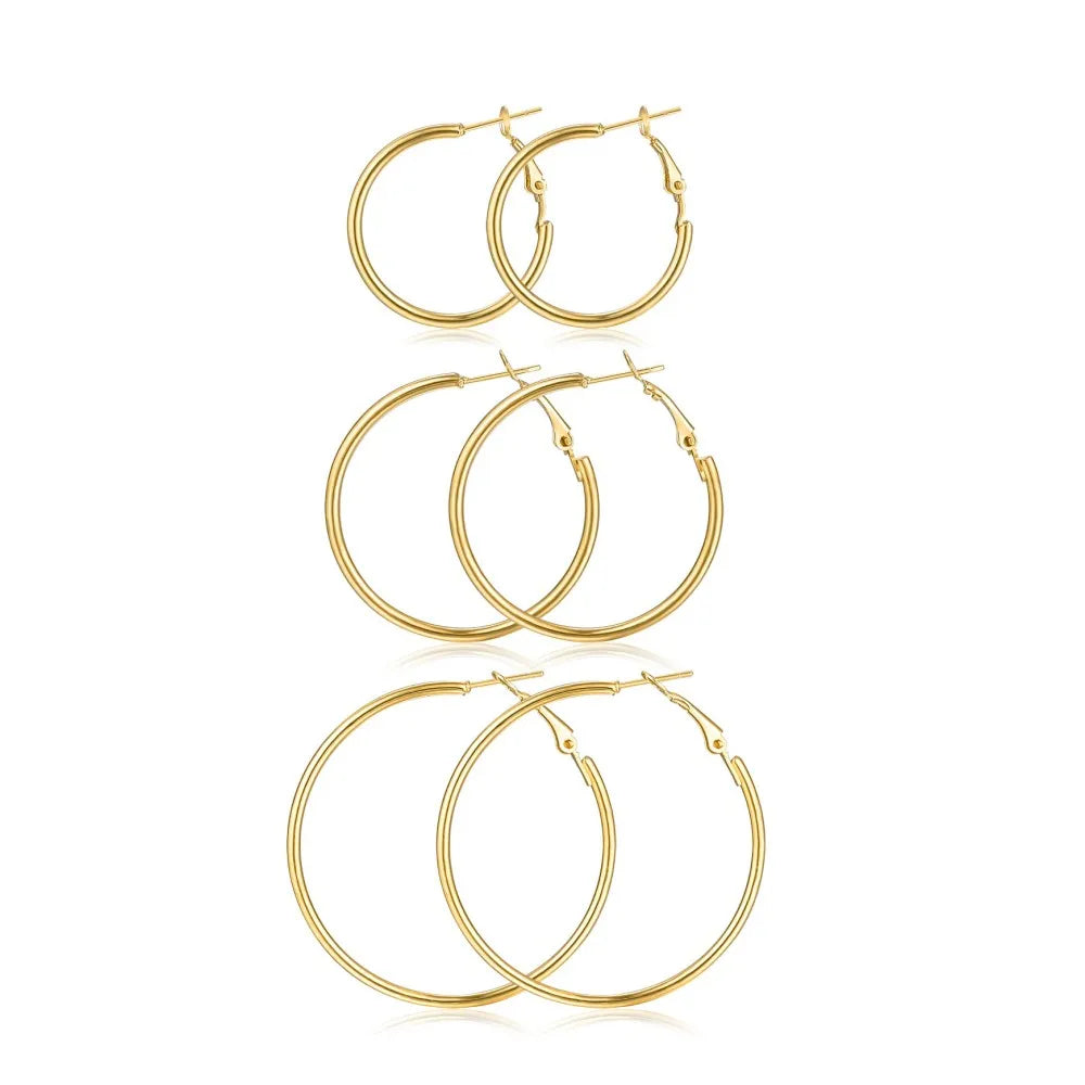 Lightweight 18K Gold Plated Hoop Earrings for Women - Hypoallergenic Stainless Steel, Multiple Sizes & Colors