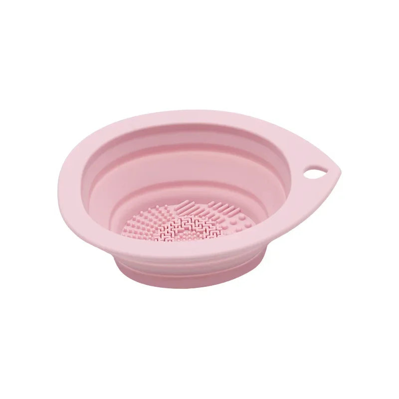 Foldable Silicone Makeup Brush Cleaner Bowl - Portable Brush & Sponge Cleaning Mat