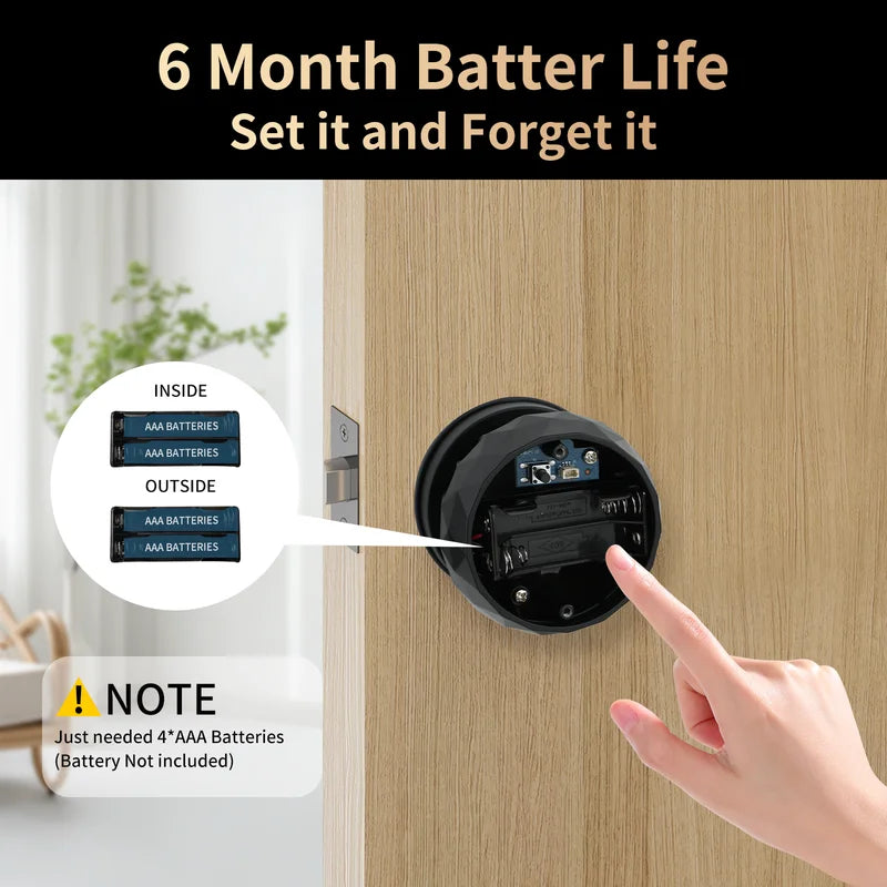 Viladepot Smart Lock Fingerprint Passcode App Control Indoor Door Lock with Type-C Emergency Power