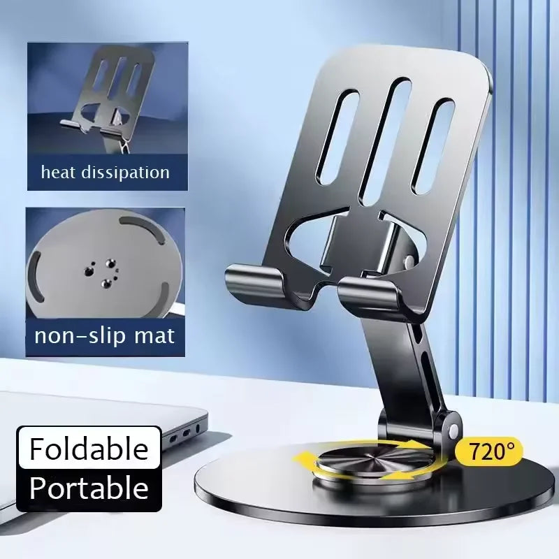 All-Metal Foldable Phone & Tablet Stand 720° Rotation Anti-Slip Support