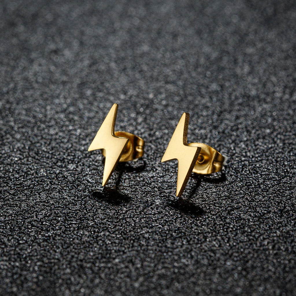 Stainless Steel Lightning Bolt Earrings for Men Women Punk Jewelry - Multiple Colors