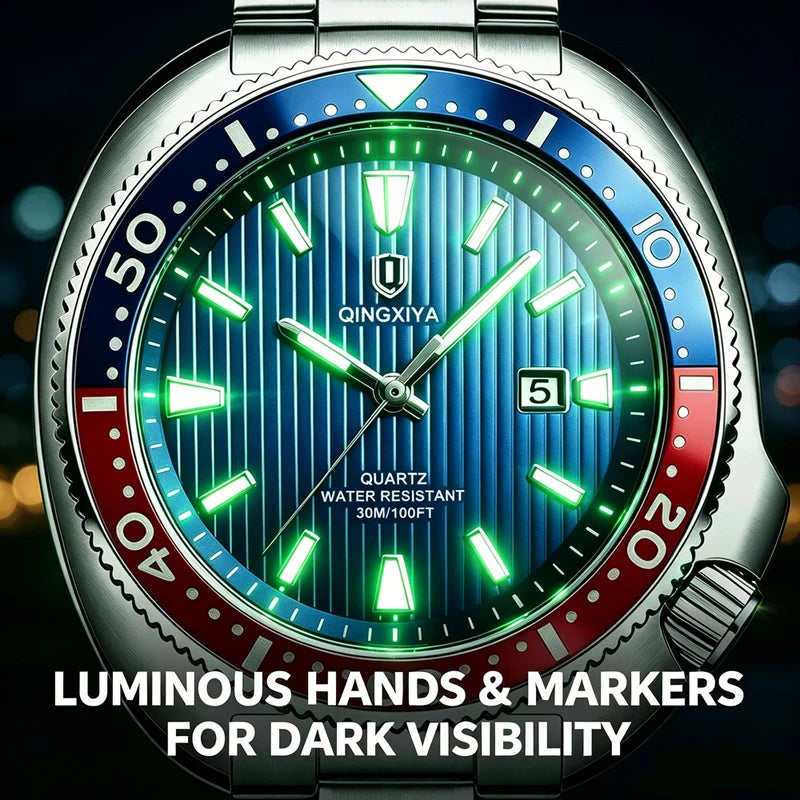 Luxury Men's Quartz Watch with Stainless Steel Band Waterproof Casual Wristwatch