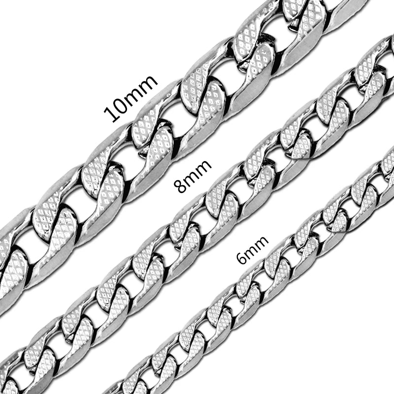 Fashion Cuban Chain Necklace for Men and Women Silver Stainless Steel Hip-Hop Jewelry