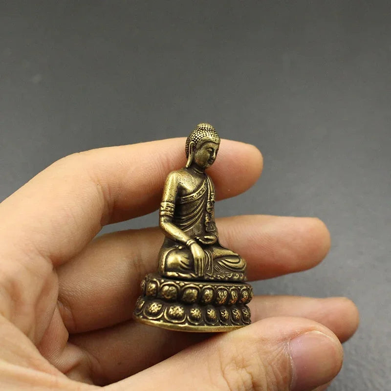 Brass Buddha Miniature Desk Decor - Antique-Style Copper Buddhist Statue